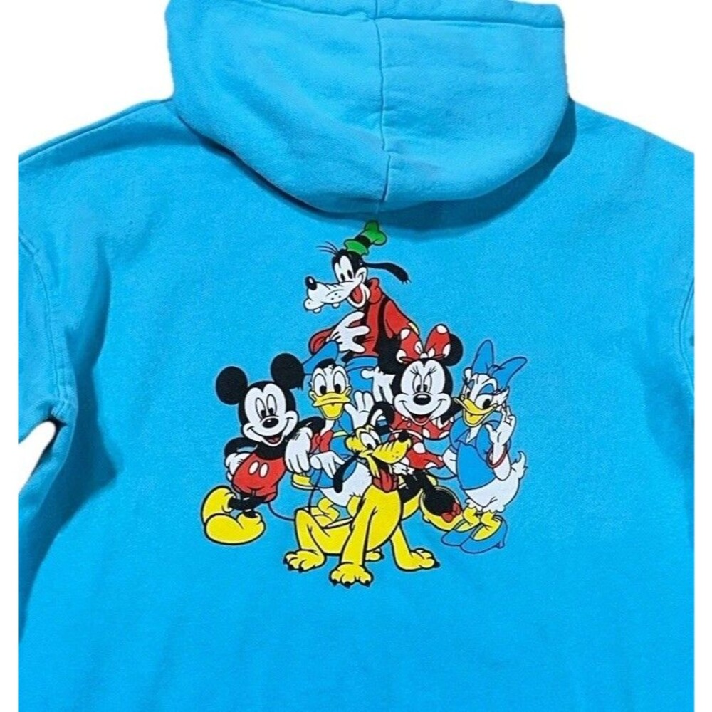 Disney Parks Double Sided Mickey & Friends  Sky Blue Pullover Hoodie Size XS